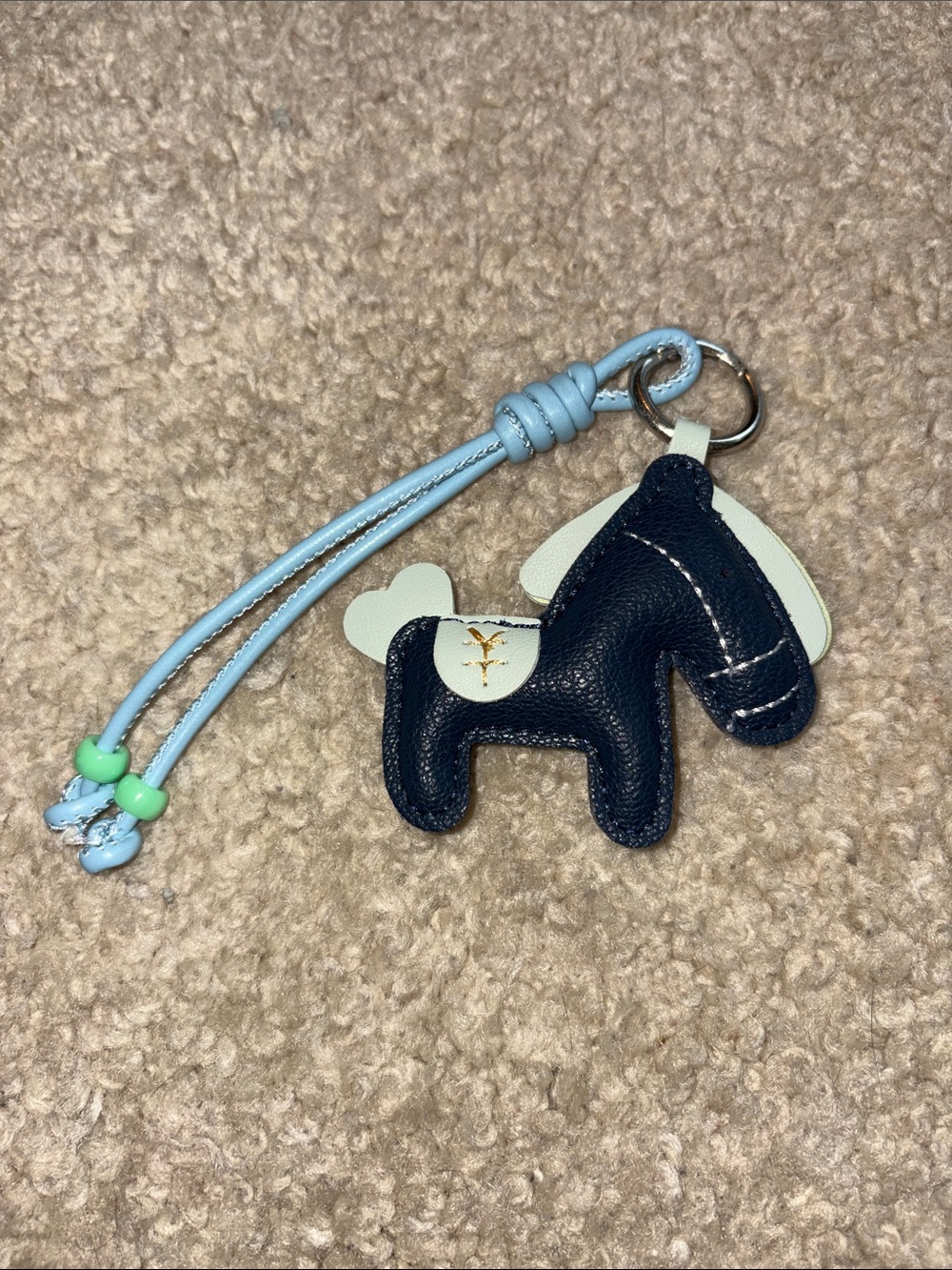 Leather-Look Navy and Light Blue Horse Bag Charm Keychain